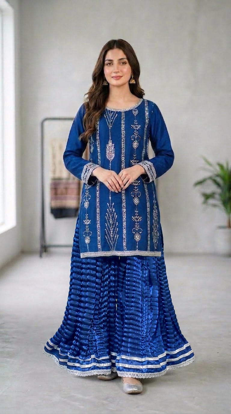 Stitch Mirror Silk Cutdana Sharara 2 pc's