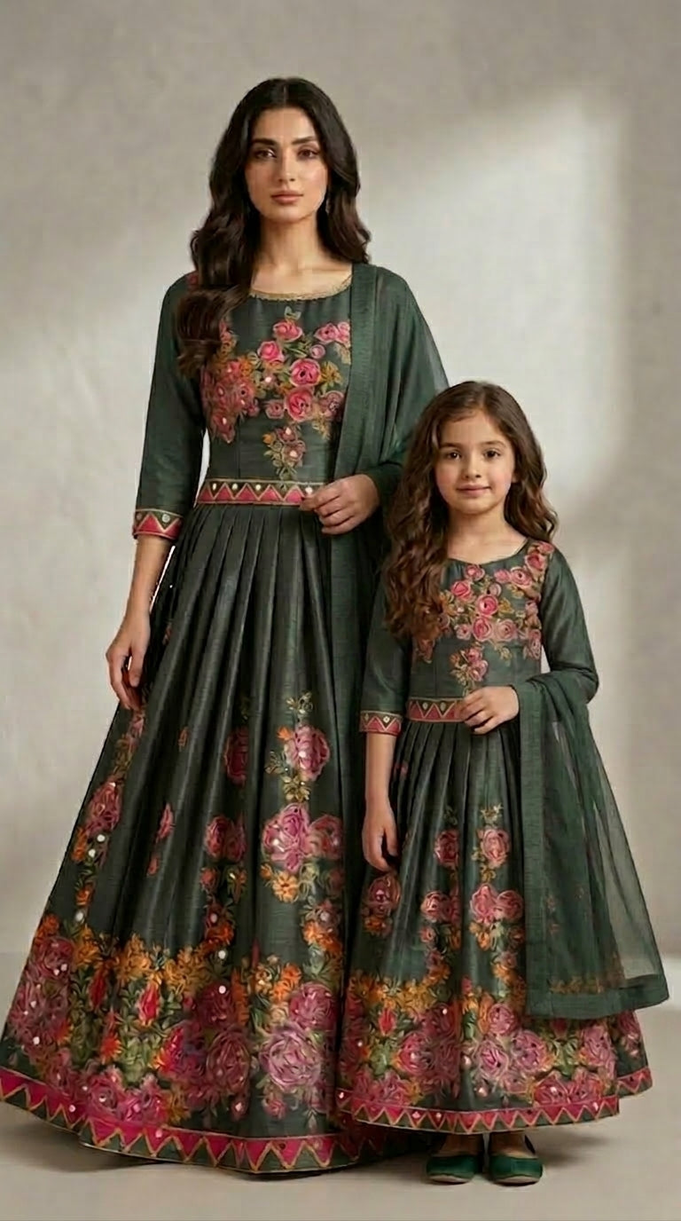 Stitch Digital Flower Design lehanga kurti